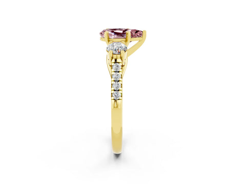 Yellow gold Three-Stone Pear Cut Morganite Pavé Band with Four-Prong Setting_2