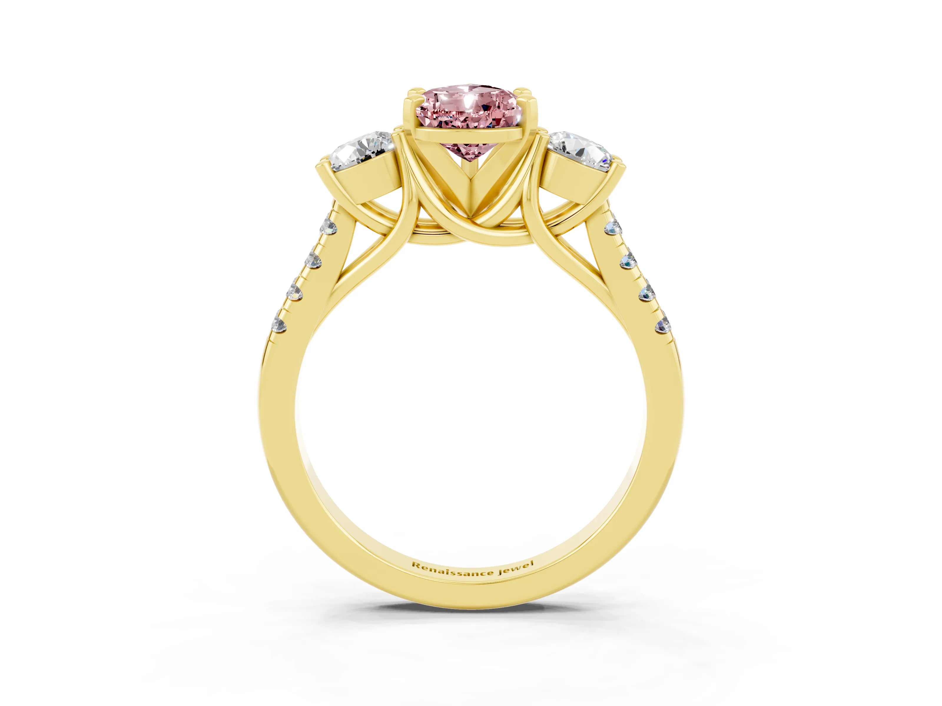 Yellow gold Three-Stone Pear Cut Morganite Pavé Band with Four-Prong Setting_3