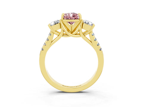 Yellow gold Three-Stone Pear Cut Morganite Pavé Band with Four-Prong Setting_3
