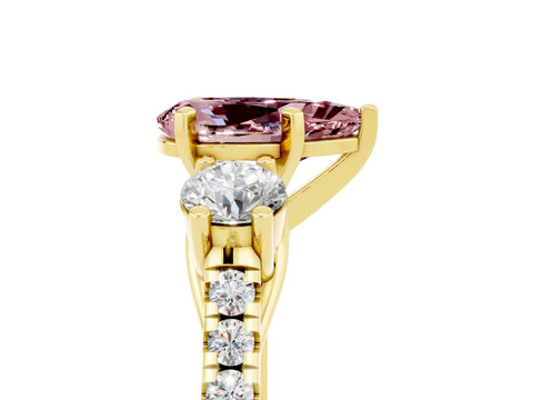 Yellow gold Three-Stone Pear Cut Morganite Pavé Band with Four-Prong Setting_5