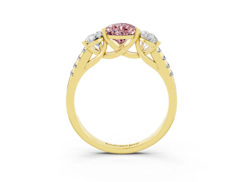 Yellow gold Three-Stone Pear Cut Morganite Ring with Pavé Band and Prong Setting_15