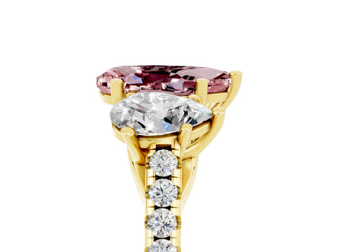 Yellow gold Three-Stone Pear Cut Morganite Ring with Pavé Band and Prong Setting_17
