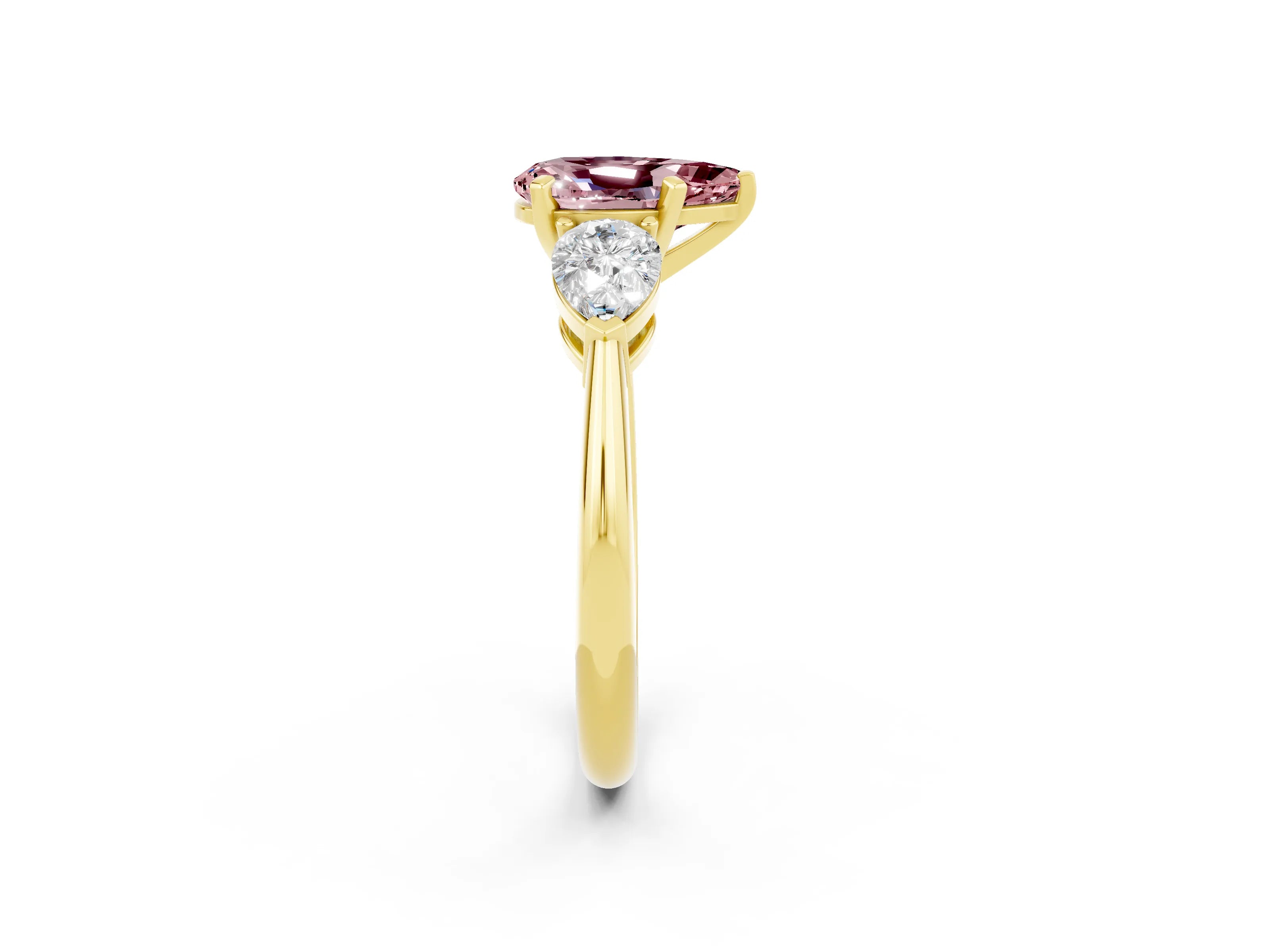 Yellow gold Three-Stone Pear Cut Morganite Ring with Pear Side Stones and Four-Prong Setting_2