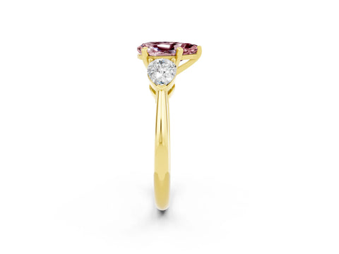 Yellow gold Three-Stone Pear Cut Morganite Ring with Pear Side Stones and Four-Prong Setting_2