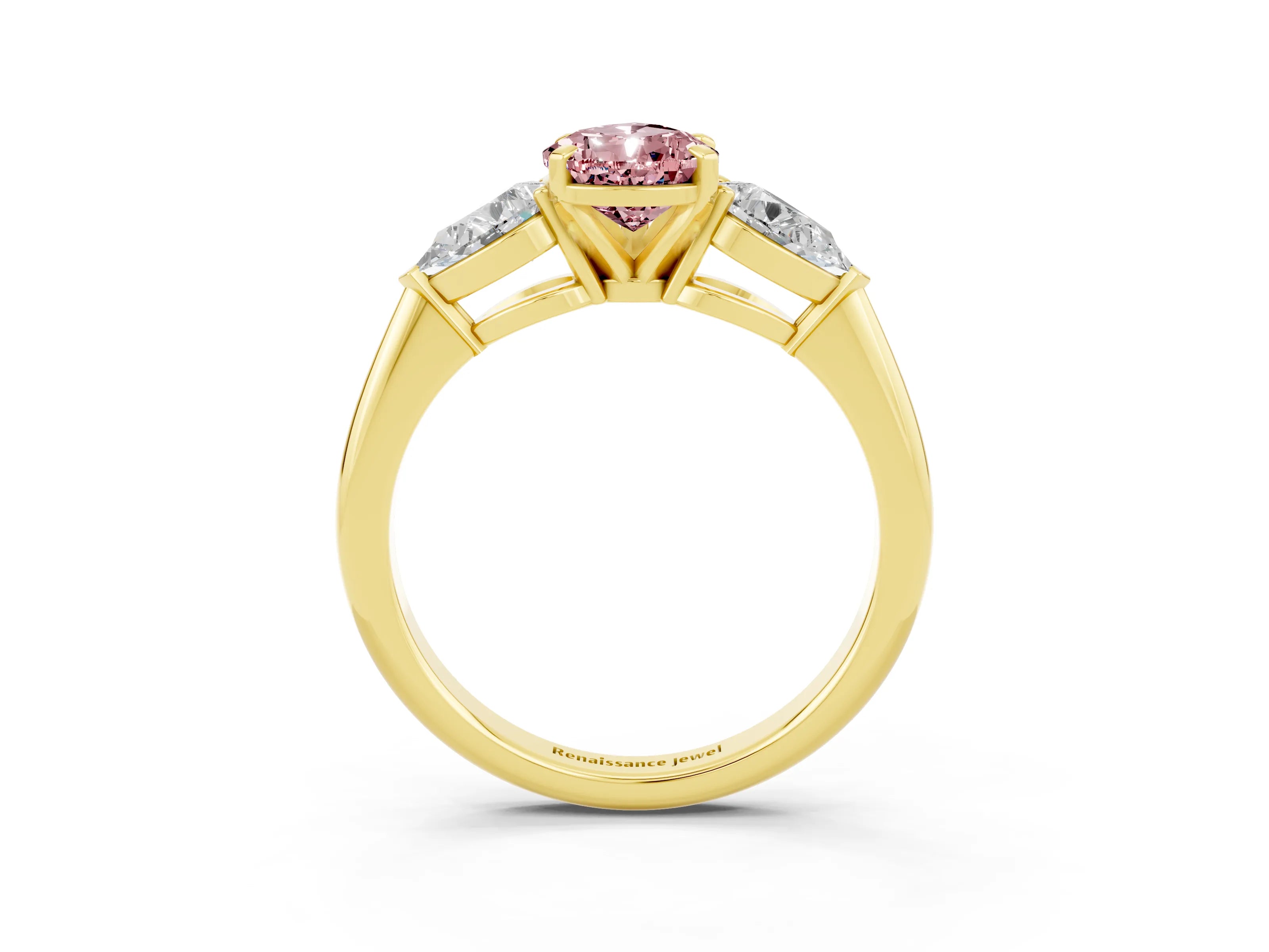 Yellow gold Three-Stone Pear Cut Morganite Ring with Pear Side Stones and Four-Prong Setting_3