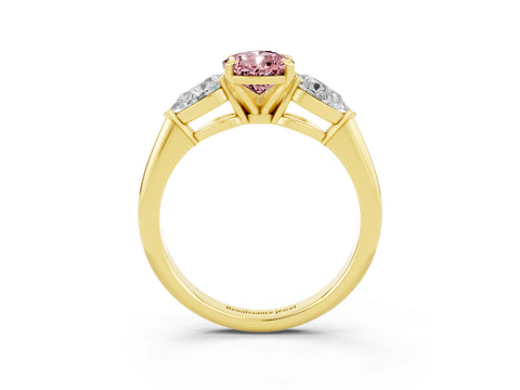 Yellow gold Three-Stone Pear Cut Morganite Ring with Pear Side Stones and Four-Prong Setting_3