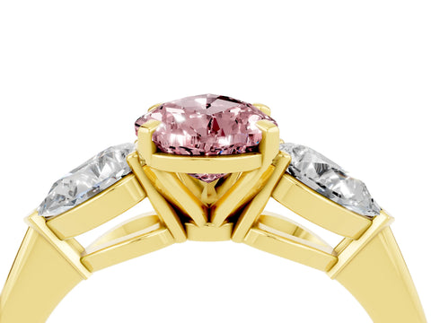 Yellow gold Three-Stone Pear Cut Morganite Ring with Pear Side Stones and Four-Prong Setting_4