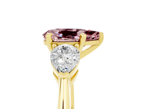 Yellow gold Three-Stone Pear Cut Morganite Ring with Pear Side Stones and Four-Prong Setting_5