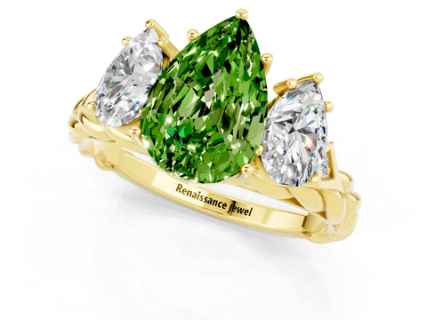 Yellow gold Three-Stone Pear Cut Peridot Braided Band Ring with Four-Prong Setting_13