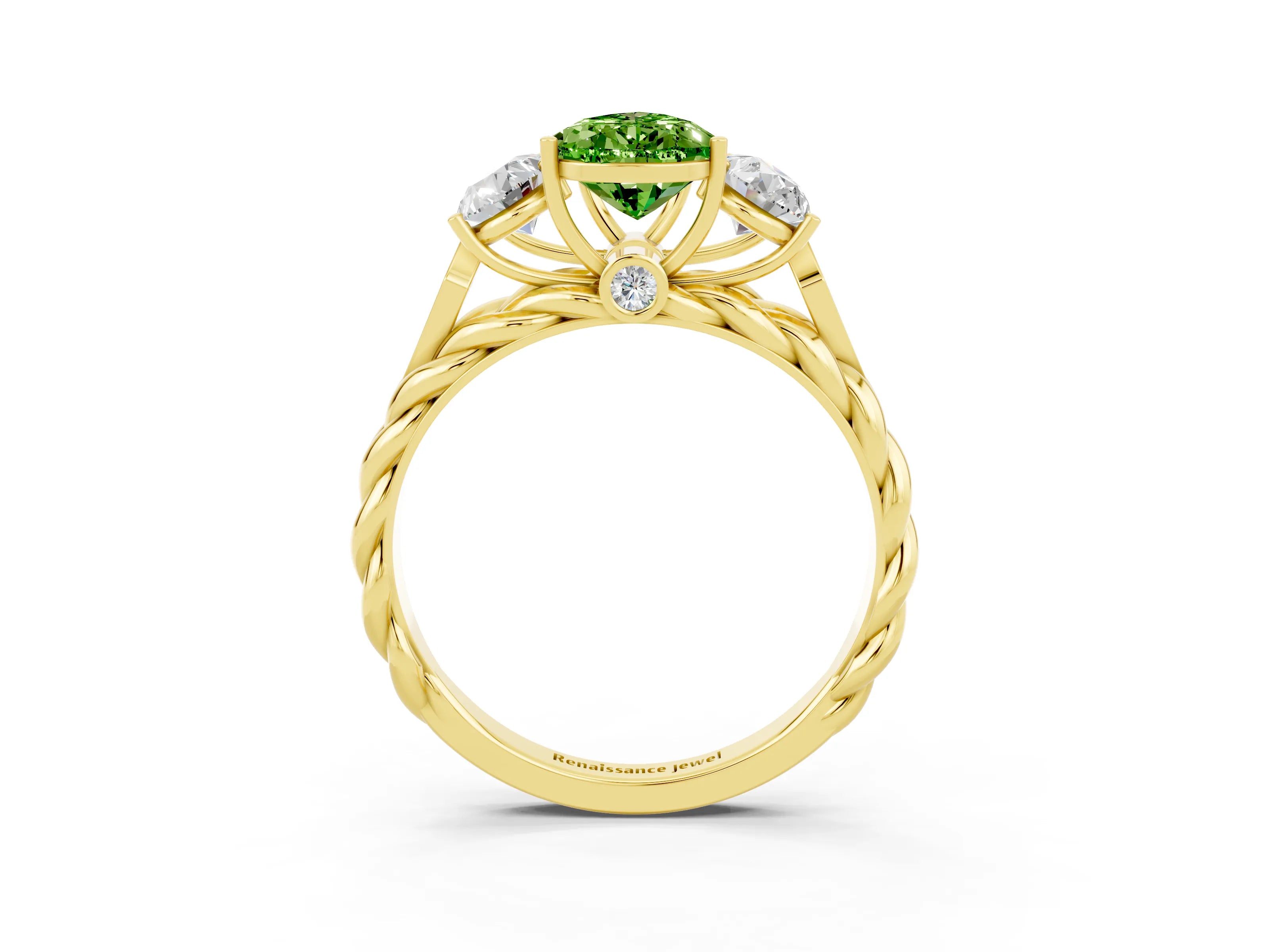 Yellow gold Three-Stone Pear Cut Peridot Braided Band Ring with Four-Prong Setting_15