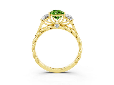 Yellow gold Three-Stone Pear Cut Peridot Braided Band Ring with Four-Prong Setting_15