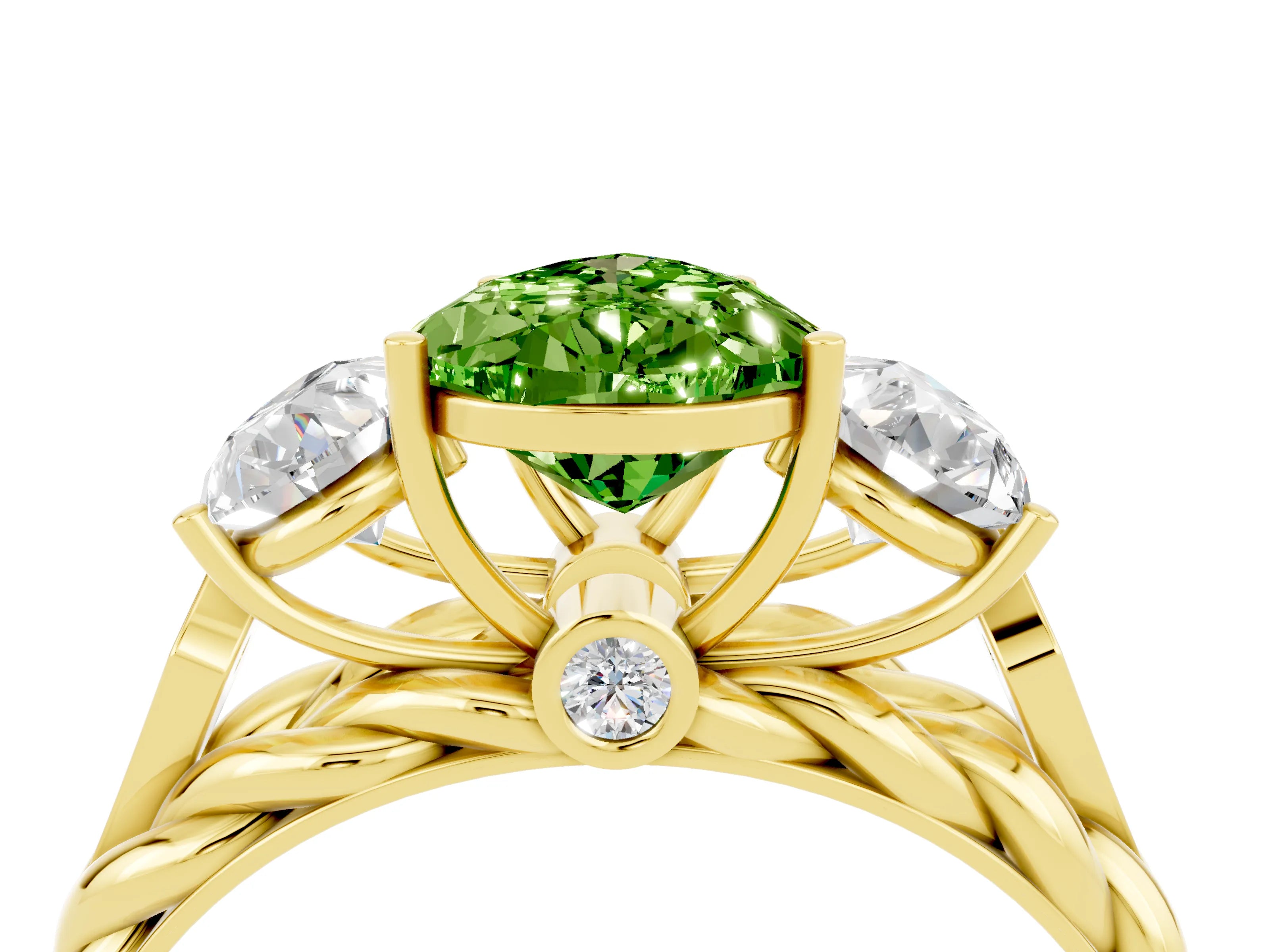 Yellow gold Three-Stone Pear Cut Peridot Braided Band Ring with Four-Prong Setting_16
