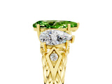 Yellow gold Three-Stone Pear Cut Peridot Braided Band Ring with Four-Prong Setting_17