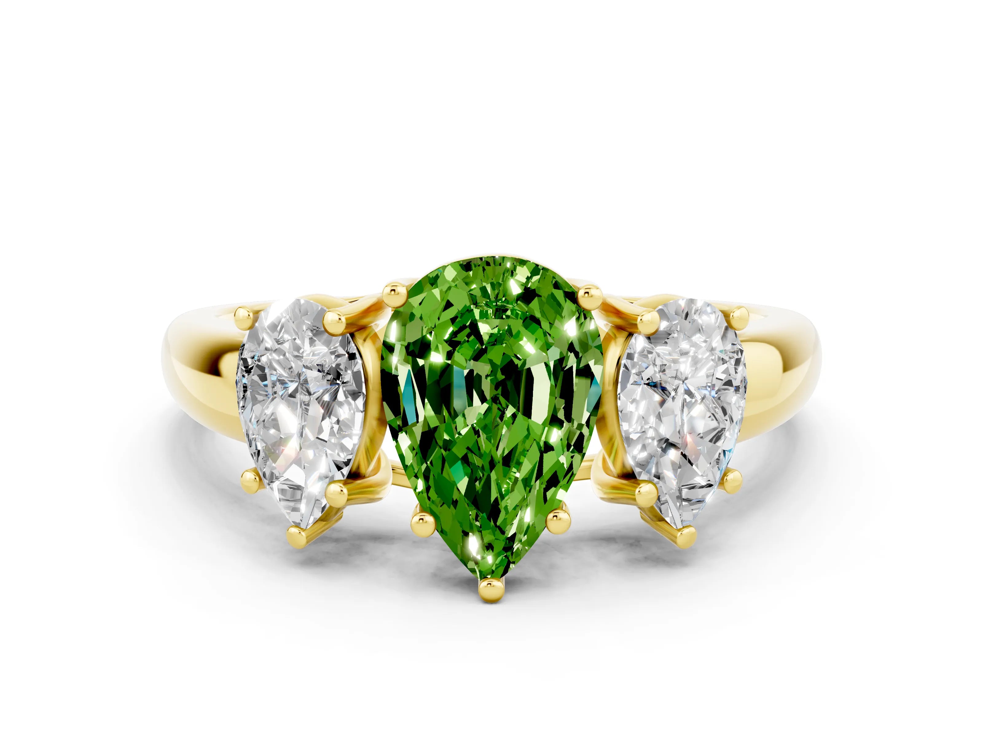Yellow gold Three-Stone Pear Cut Peridot Engagement Ring with Prong Setting