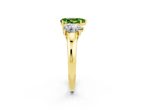 Yellow gold Three-Stone Pear Cut Peridot Engagement Ring with Prong Setting_2