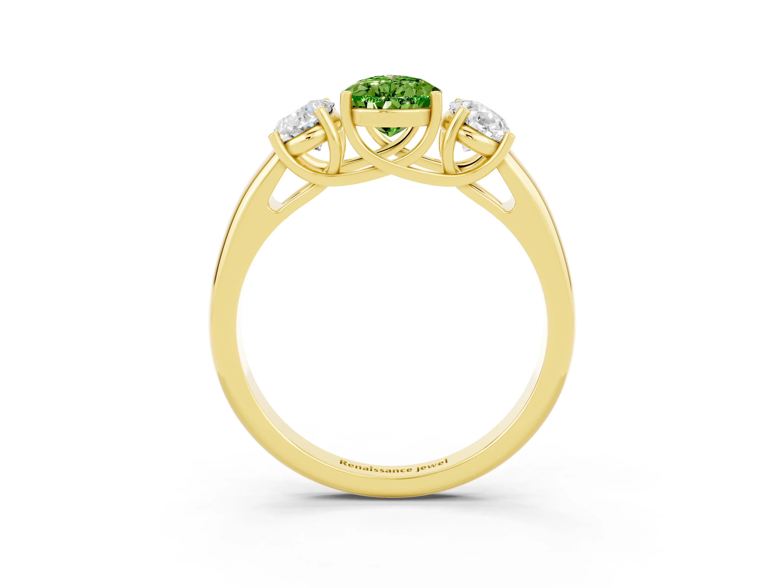 Yellow gold Three-Stone Pear Cut Peridot Engagement Ring with Prong Setting_3