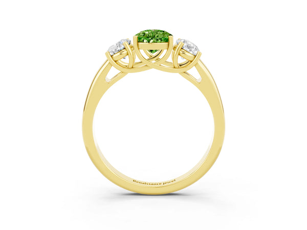 Yellow gold Three-Stone Pear Cut Peridot Engagement Ring with Prong Setting