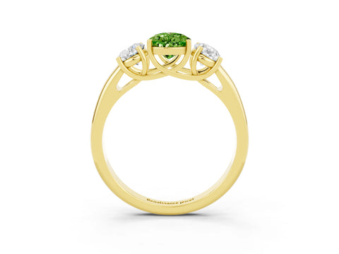 Yellow gold Three-Stone Pear Cut Peridot Engagement Ring with Prong Setting_3