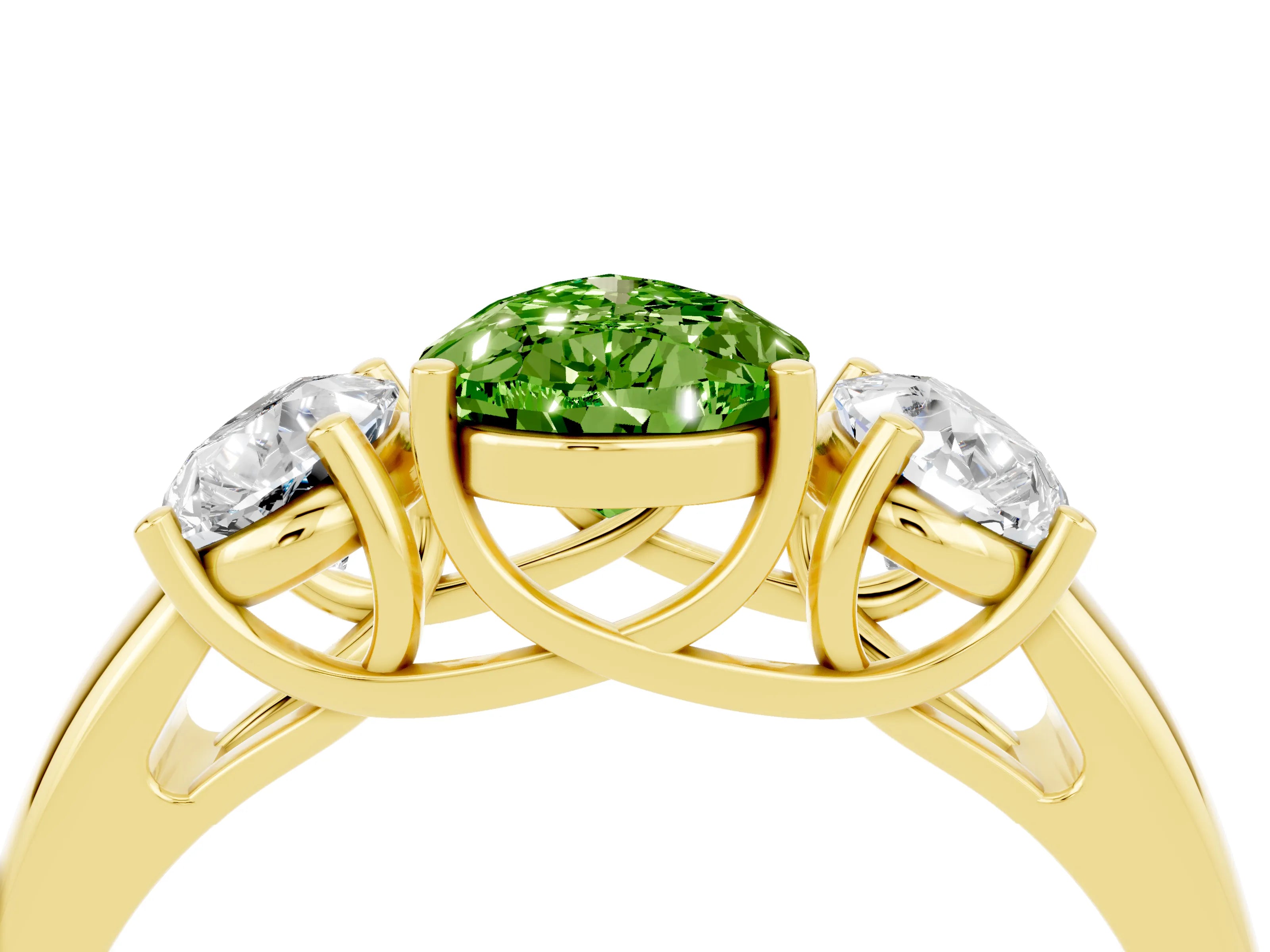 Yellow gold Three-Stone Pear Cut Peridot Engagement Ring with Prong Setting_4