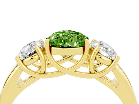 Yellow gold Three-Stone Pear Cut Peridot Engagement Ring with Prong Setting_4