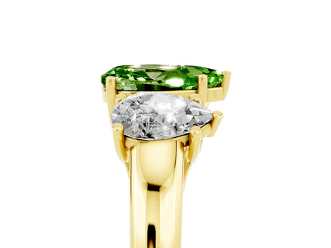 Yellow gold Three-Stone Pear Cut Peridot Engagement Ring with Prong Setting_5