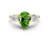 Yellow gold Three-Stone Pear Cut Peridot Pavé Band with Four-Prong Setting