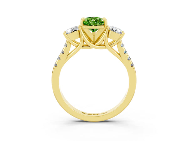 Yellow gold Three-Stone Pear Cut Peridot Pavé Band with Four-Prong Setting