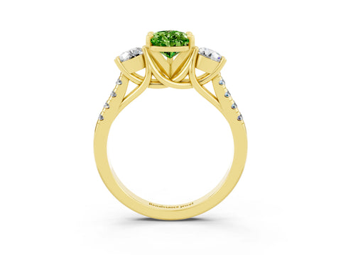 Yellow gold Three-Stone Pear Cut Peridot Pavé Band with Four-Prong Setting_3