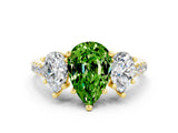 Yellow gold Three-Stone Pear Cut Peridot Ring with Pavé Band and Prong Setting_12