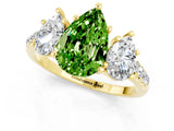 Yellow gold Three-Stone Pear Cut Peridot Ring with Pavé Band and Prong Setting_13