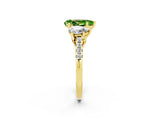 Yellow gold Three-Stone Pear Cut Peridot Ring with Pavé Band and Prong Setting_14
