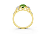 Yellow gold Three-Stone Pear Cut Peridot Ring with Pavé Band and Prong Setting_15