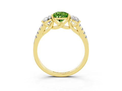 Yellow gold Three-Stone Pear Cut Peridot Ring with Pavé Band and Prong Setting_15