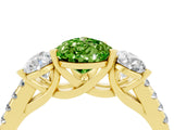 Yellow gold Three-Stone Pear Cut Peridot Ring with Pavé Band and Prong Setting_16