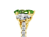Yellow gold Three-Stone Pear Cut Peridot Ring with Pavé Band and Prong Setting_17