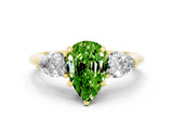 Yellow gold Three-Stone Pear Cut Peridot Ring with Pear Side Stones and Four-Prong Setting