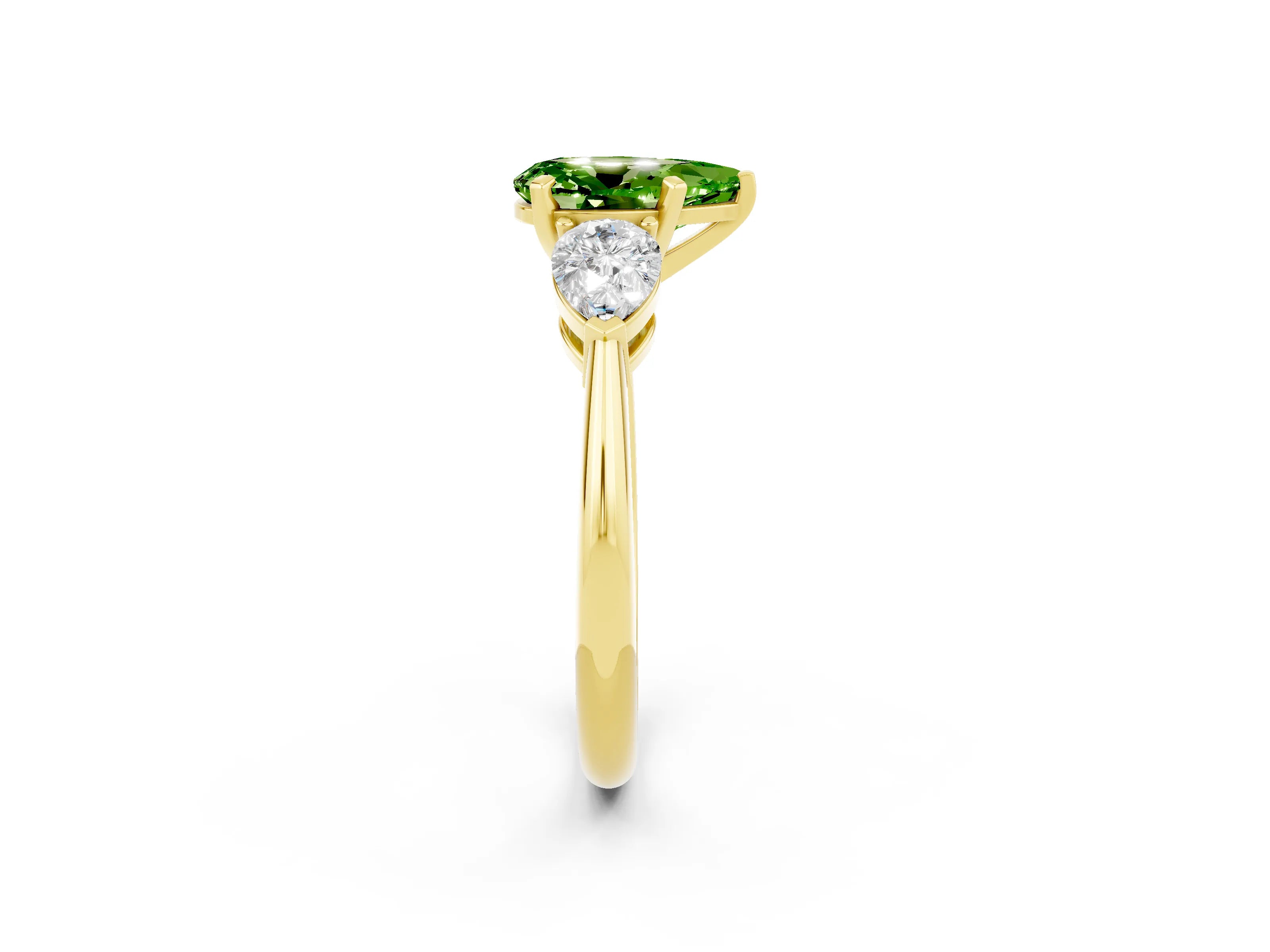 Yellow gold Three-Stone Pear Cut Peridot Ring with Pear Side Stones and Four-Prong Setting_2