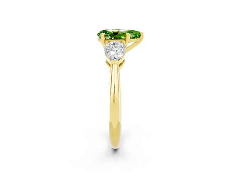 Yellow gold Three-Stone Pear Cut Peridot Ring with Pear Side Stones and Four-Prong Setting_2