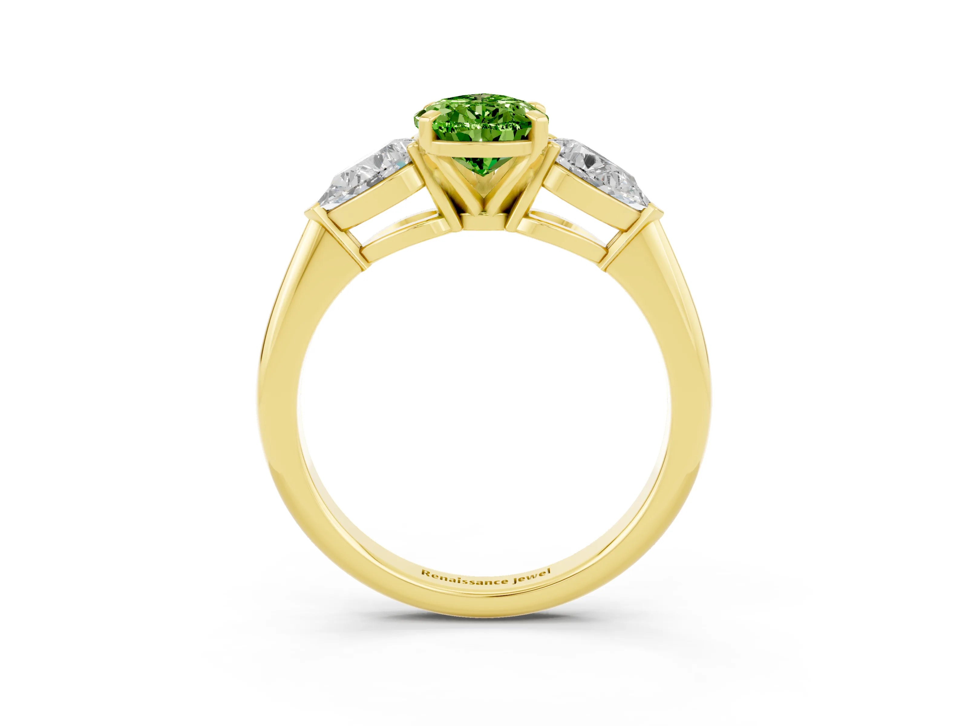 Yellow gold Three-Stone Pear Cut Peridot Ring with Pear Side Stones and Four-Prong Setting_3