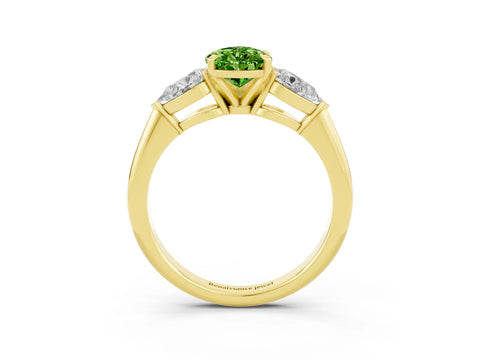 Yellow gold Three-Stone Pear Cut Peridot Ring with Pear Side Stones and Four-Prong Setting_3