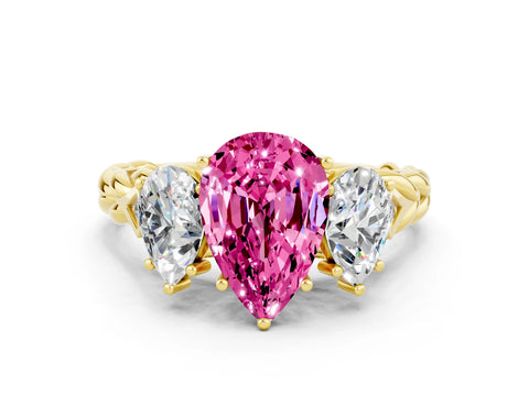 Yellow gold Three-Stone Pear Cut Pink Sapphire Braided Band Ring with Four-Prong Setting_36