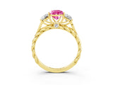 Yellow gold Three-Stone Pear Cut Pink Sapphire Braided Band Ring with Four-Prong Setting_39