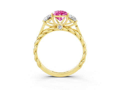 Yellow gold Three-Stone Pear Cut Pink Sapphire Braided Band Ring with Four-Prong Setting_39