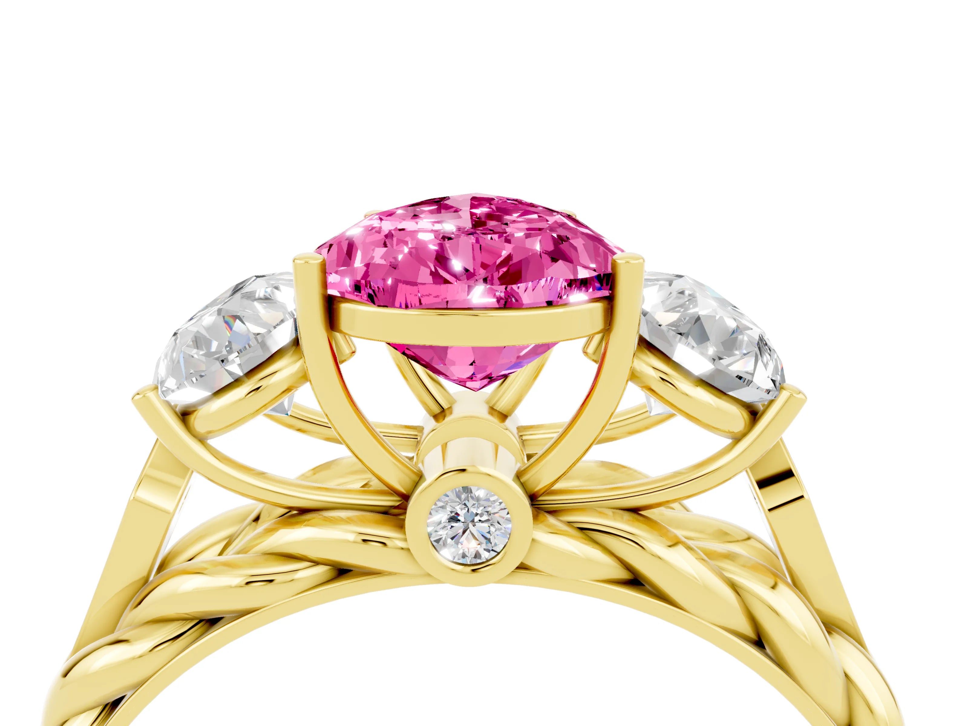 Yellow gold Three-Stone Pear Cut Pink Sapphire Braided Band Ring with Four-Prong Setting_40