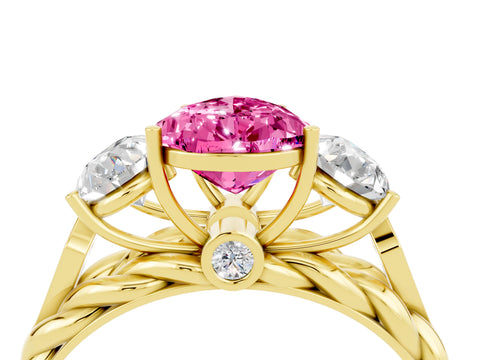 Yellow gold Three-Stone Pear Cut Pink Sapphire Braided Band Ring with Four-Prong Setting_40