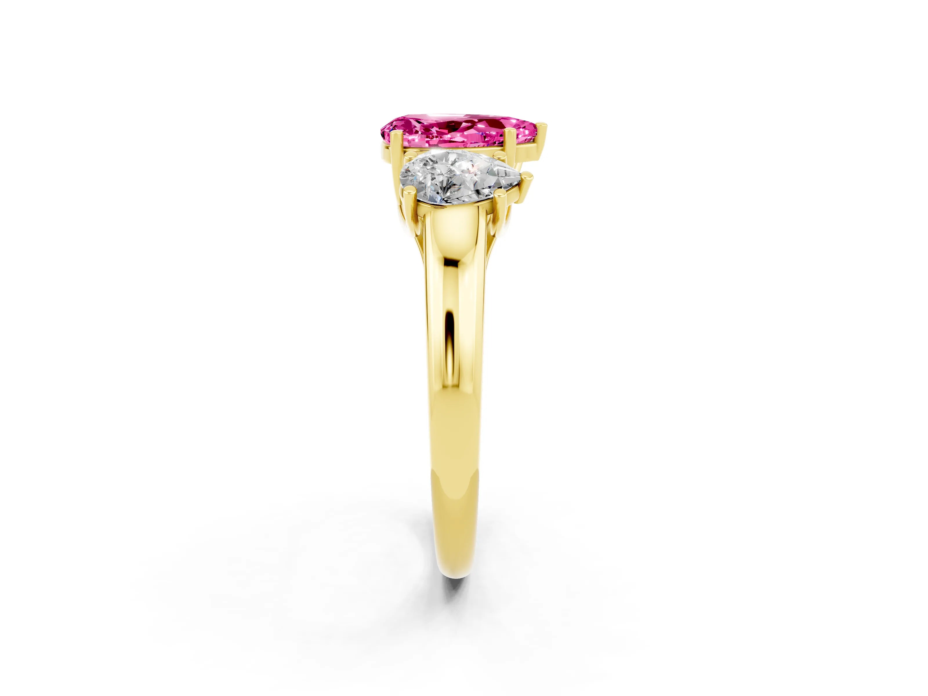 Yellow gold Three-Stone Pear Cut Pink Sapphire Engagement Ring with Prong Setting_2