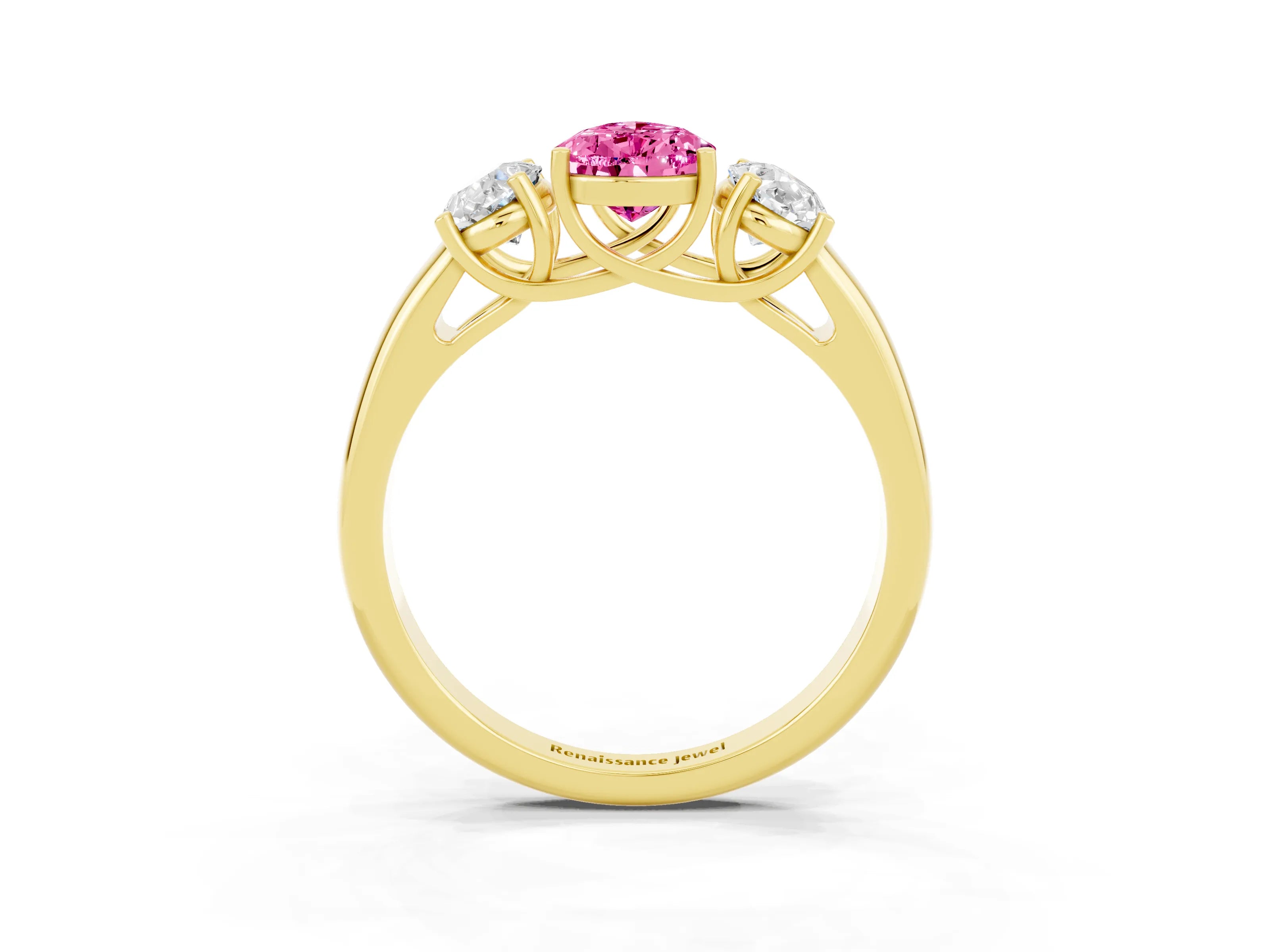 Yellow gold Three-Stone Pear Cut Pink Sapphire Engagement Ring with Prong Setting_3