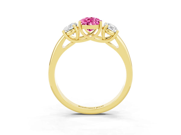 Yellow gold Three-Stone Pear Cut Pink Sapphire Engagement Ring with Prong Setting