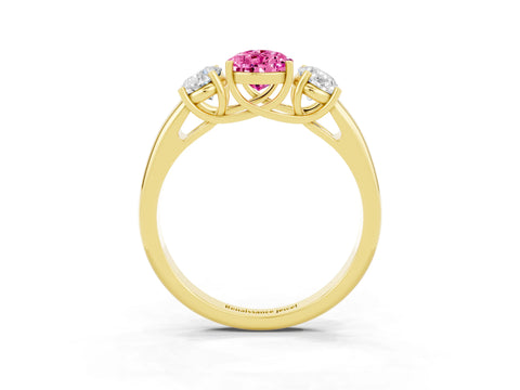 Yellow gold Three-Stone Pear Cut Pink Sapphire Engagement Ring with Prong Setting_3