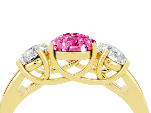 Yellow gold Three-Stone Pear Cut Pink Sapphire Engagement Ring with Prong Setting_4